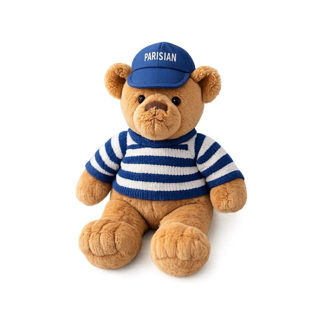 Saks Fifth Avenue Teddy Bear Parisian Plush Blue Stripe Shirt Hat Commonwealth